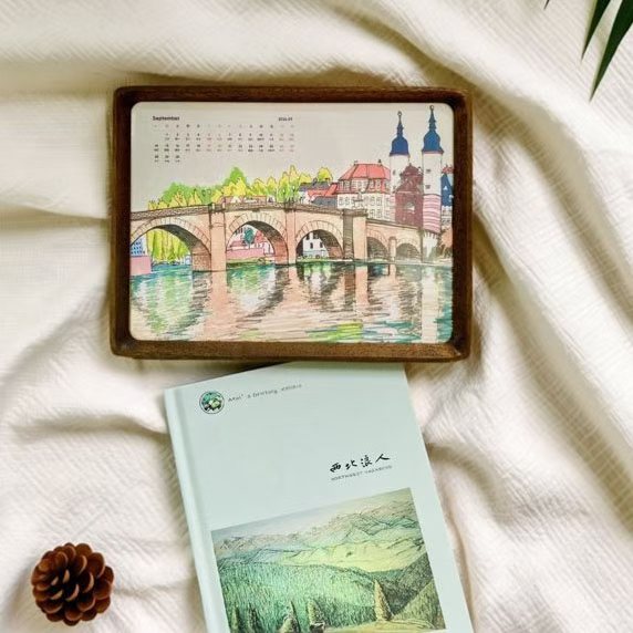 Original Hand-Drawn Wooden Calendar 2026