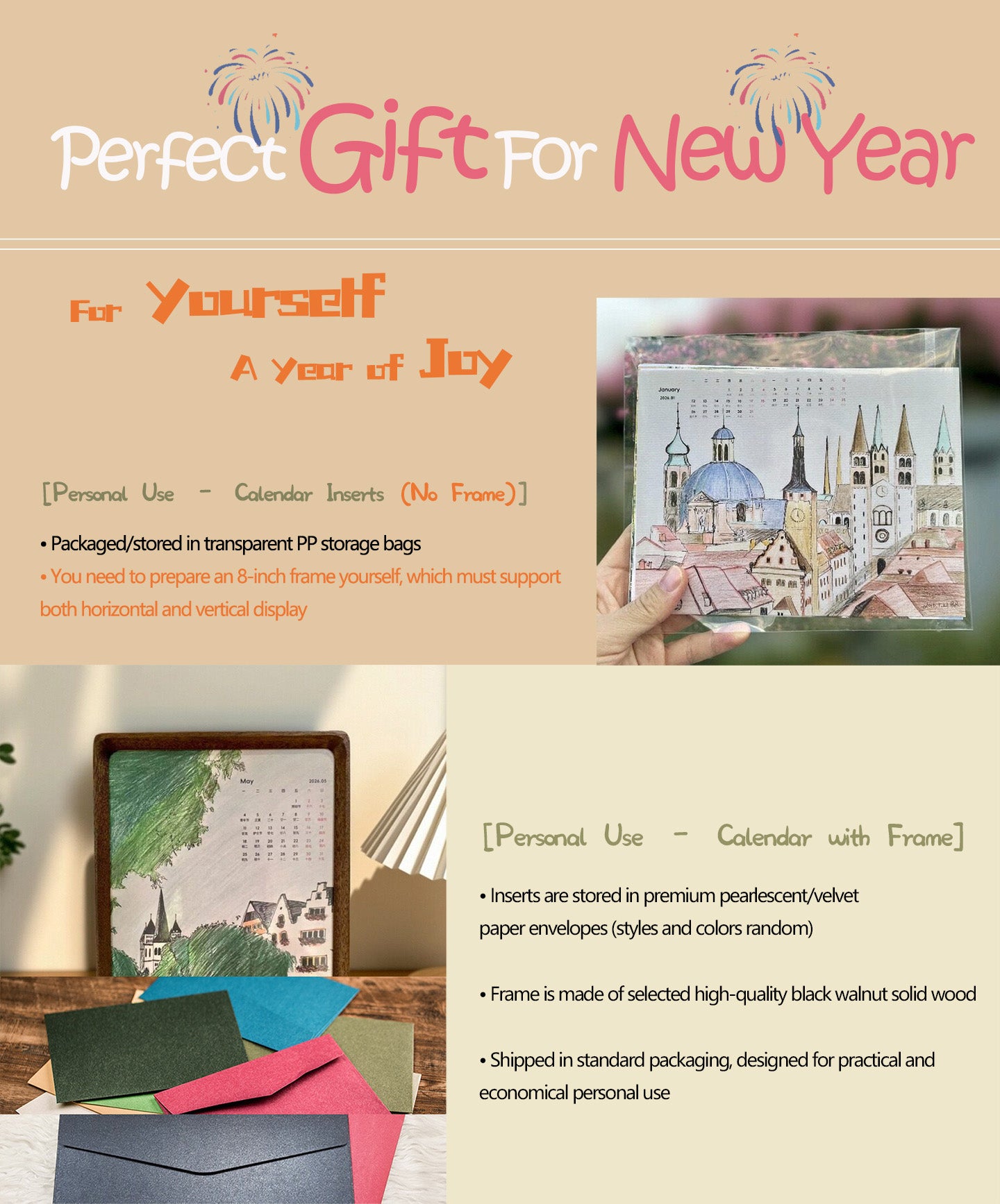 Original Hand-Drawn Wooden Calendar 2026