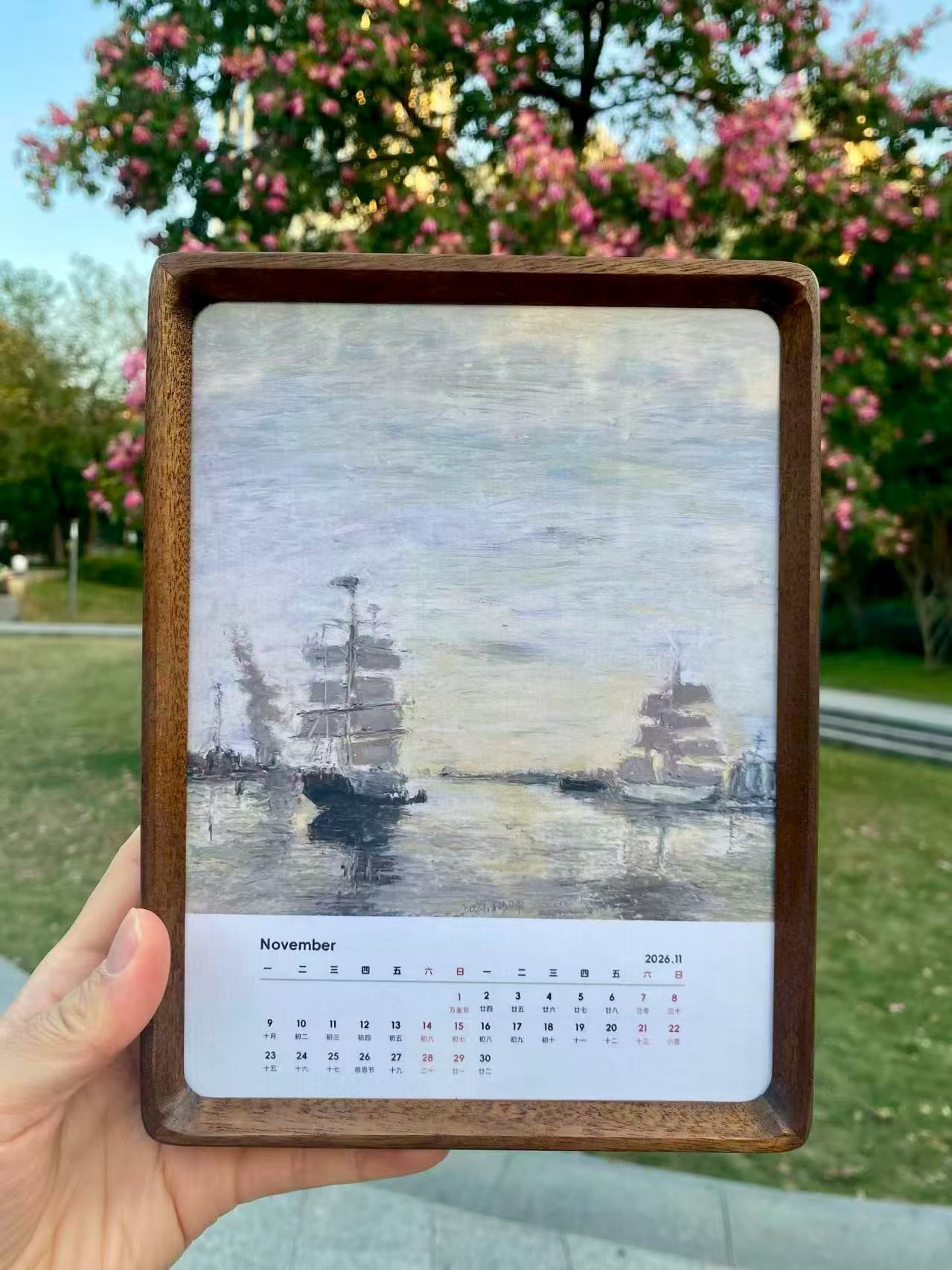 Original Hand-Drawn Wooden Calendar 2026