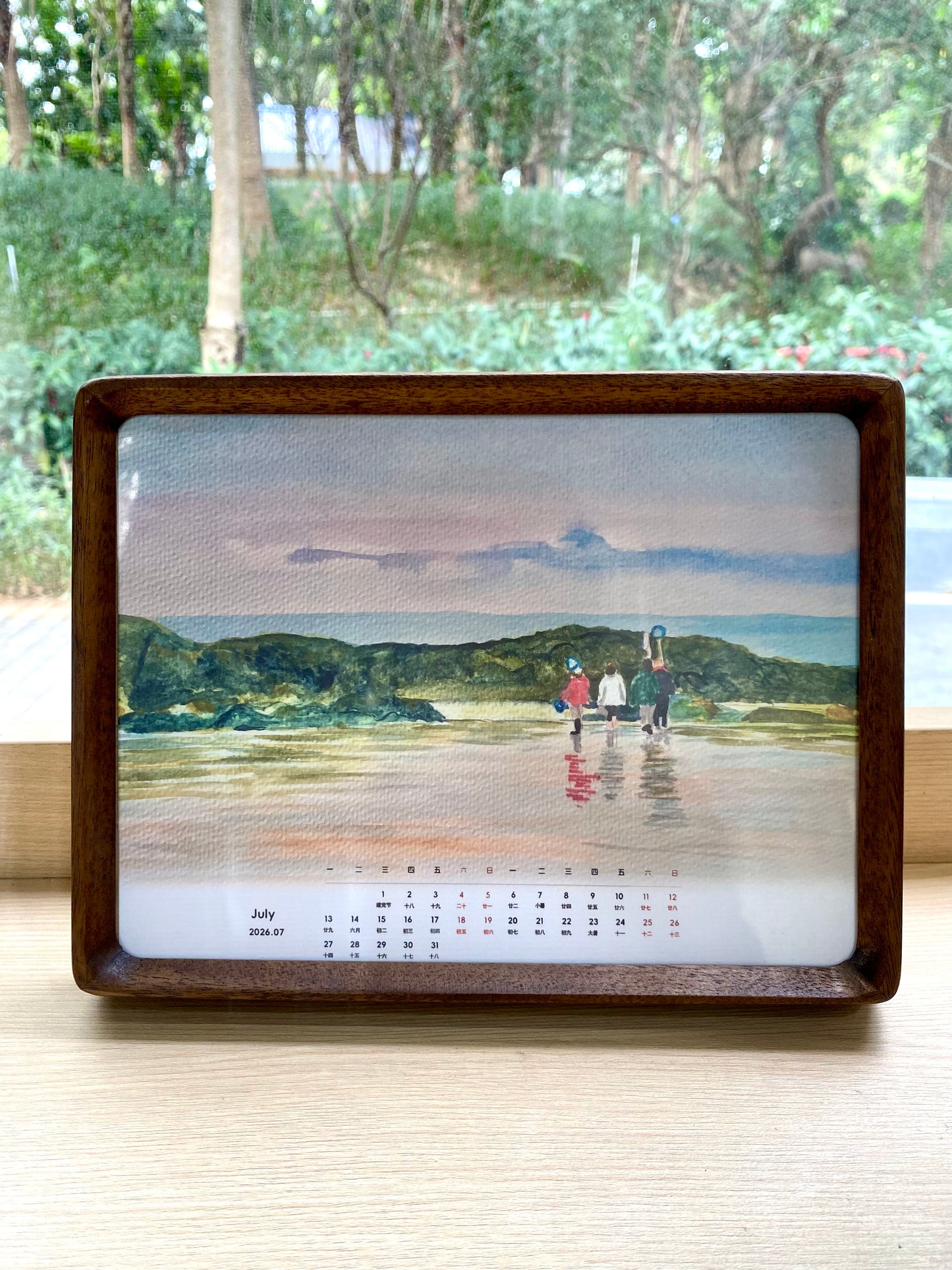 Original Hand-Drawn Wooden Calendar 2026