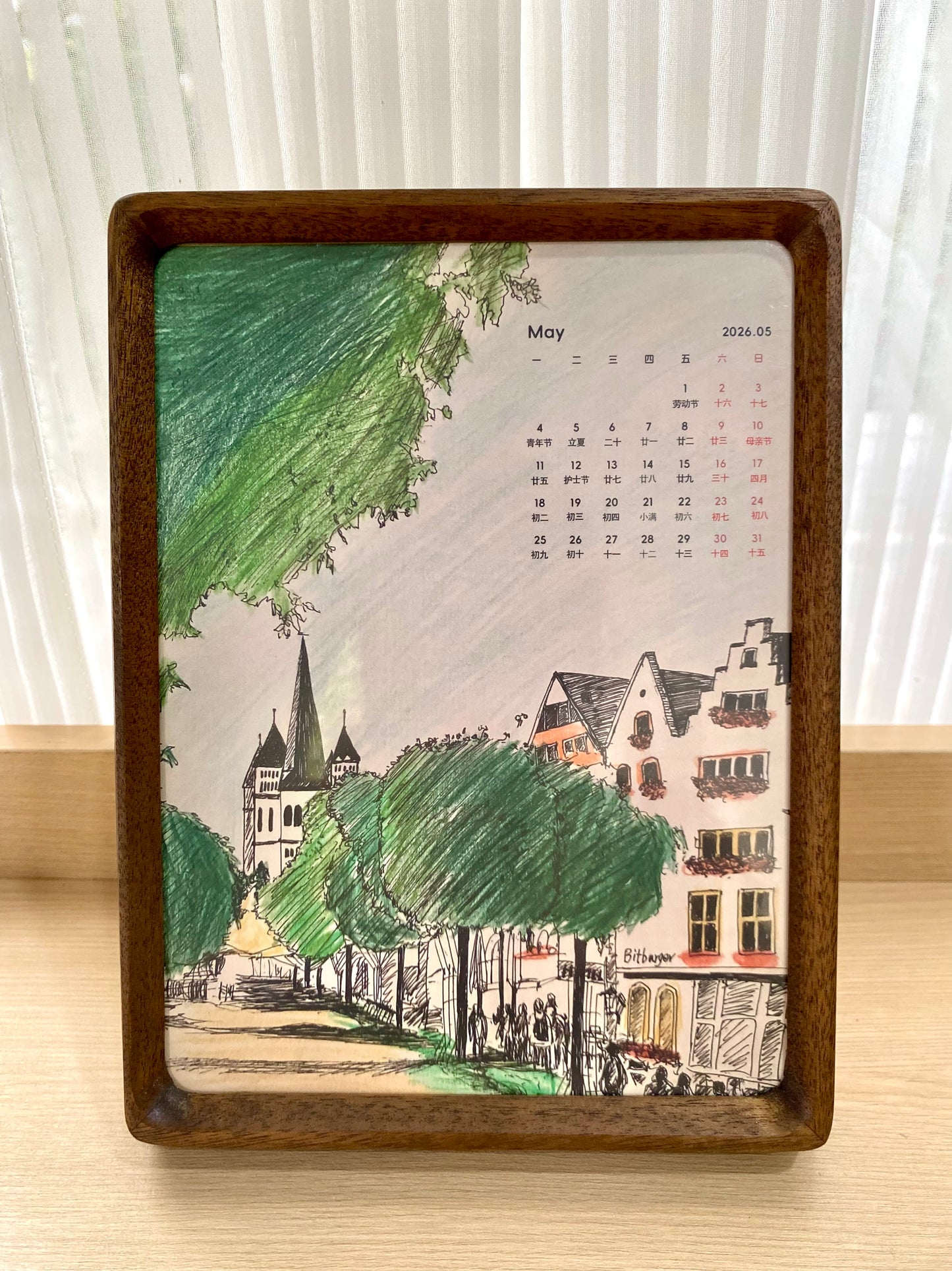 Original Hand-Drawn Wooden Calendar 2026