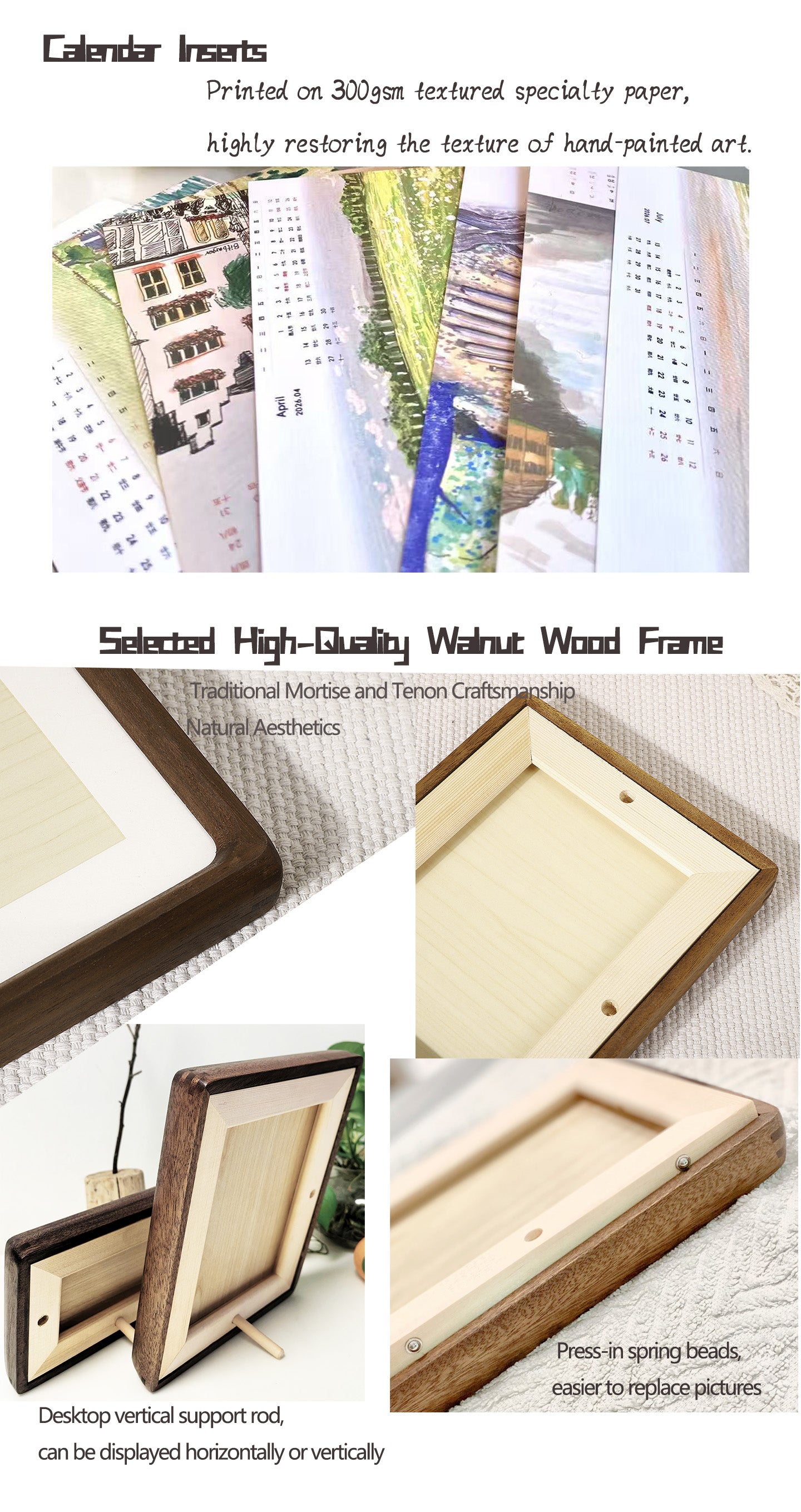 Original Hand-Drawn Wooden Calendar 2026