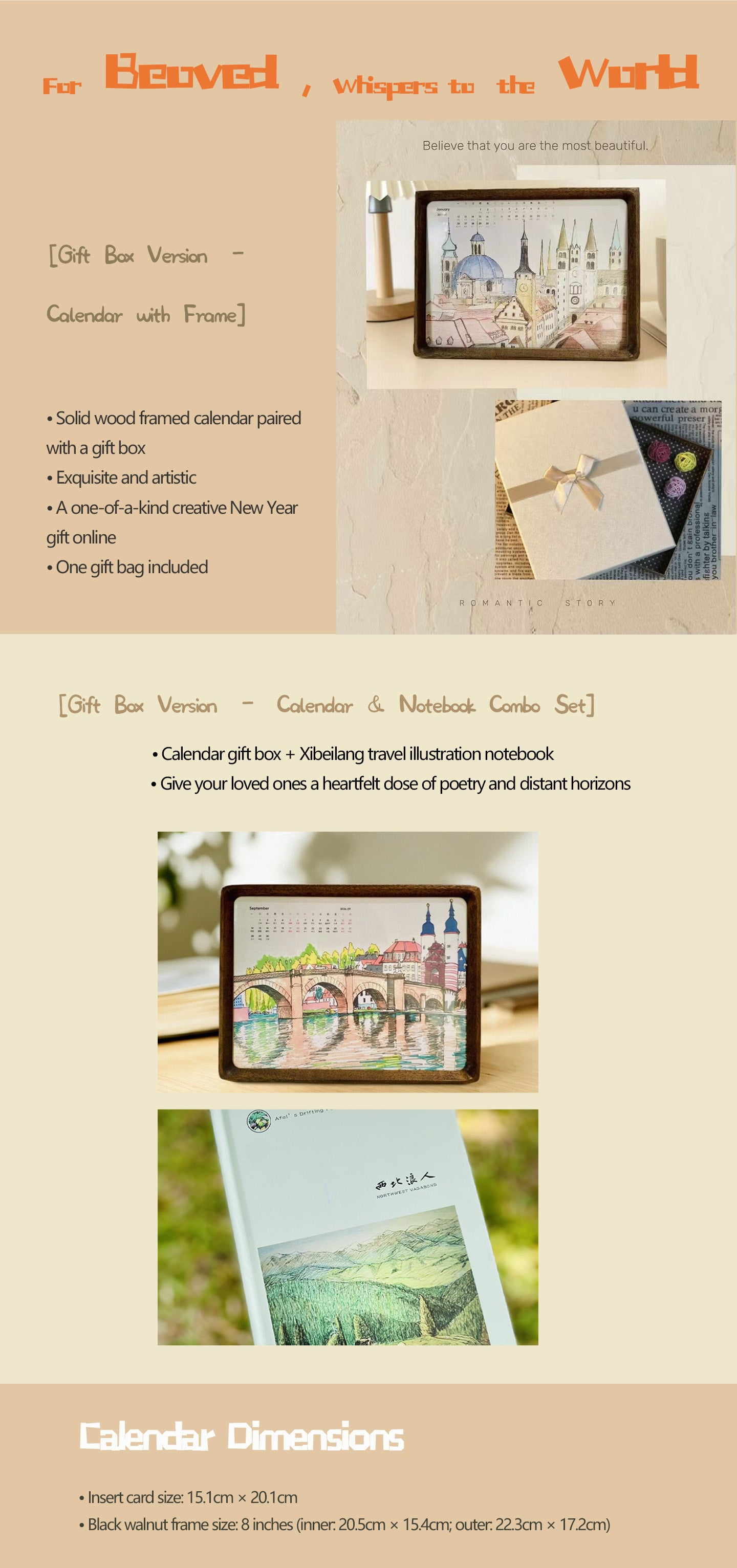 Original Hand-Drawn Wooden Calendar 2026