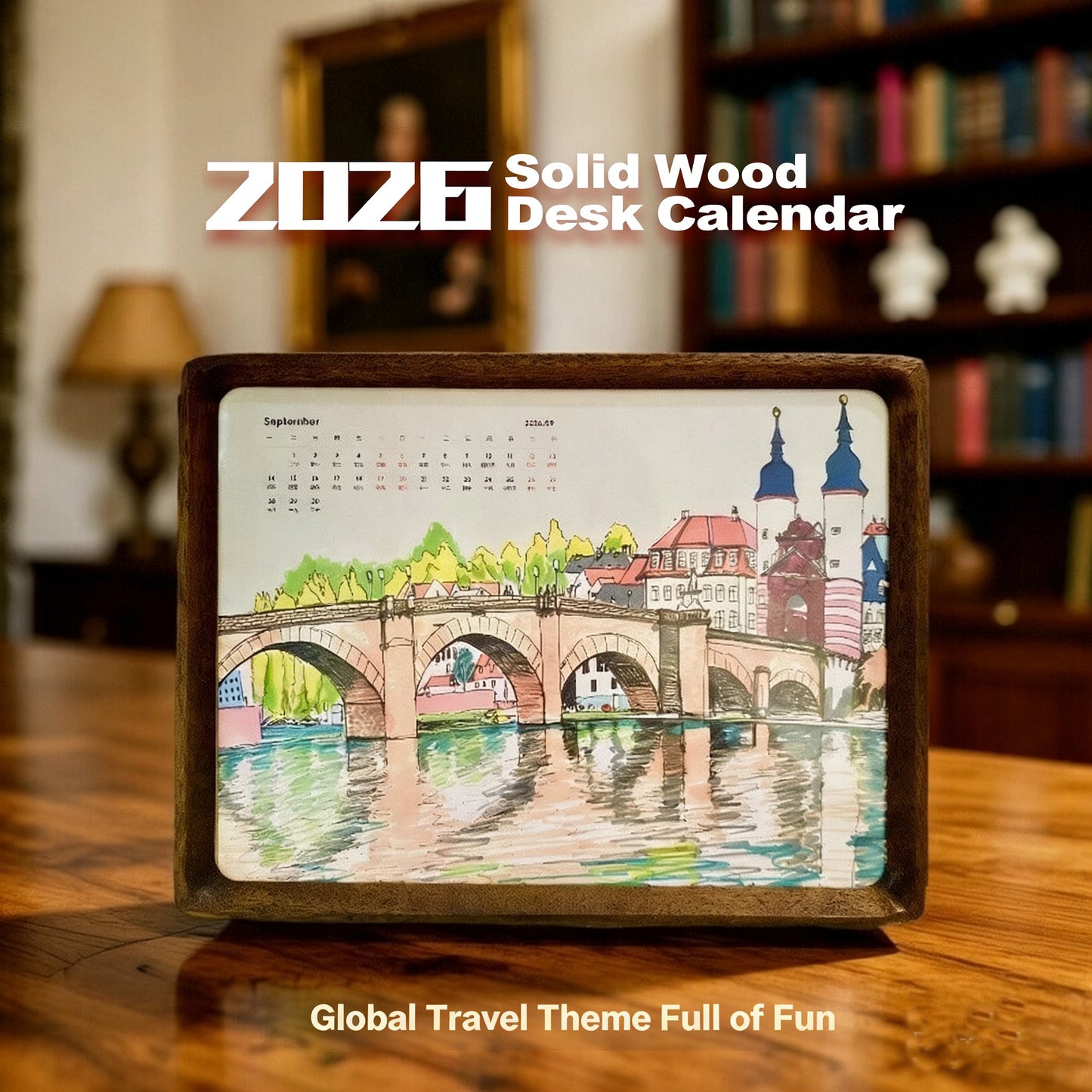 Original Hand-Drawn Wooden Calendar 2026